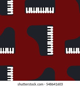 Abstract music backgrounds. Piano keys and musical notes. Interior wall decoration. Vector seamless patterns. Wallpaper texture background, red.