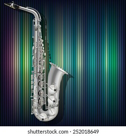 abstract music blue background with silver saxophone