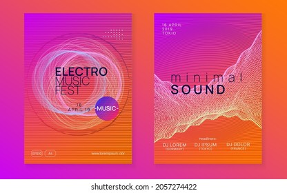 Abstract music. Bright concert brochure set. Dynamic fluid shape and line. Abstract music flyer. Techno dj party. Electro dance event. Electronic trance sound. Club poster.