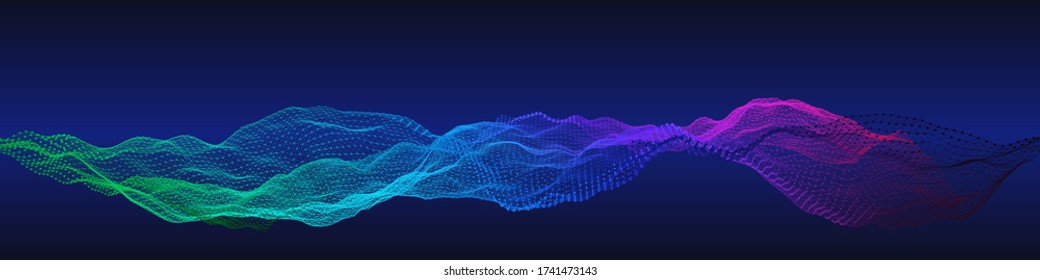 Abstract music colored  background on dark blue. Colored wave vector concept. Banner equalizer for music, sound waves grid. 