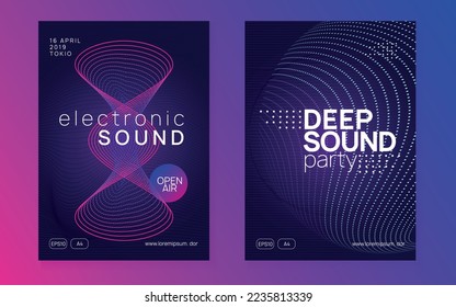 Abstract music. Cool show invitation set. Dynamic fluid shape and line. Abstract music flyer. Techno dj party. Electro dance event. Electronic trance sound. Club poster.