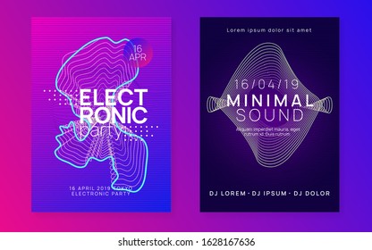 Abstract music. Creative concert brochure set. Dynamic fluid shape and line. Abstract music flyer. Techno dj party. Electro dance event. Electronic trance sound. Club poster.