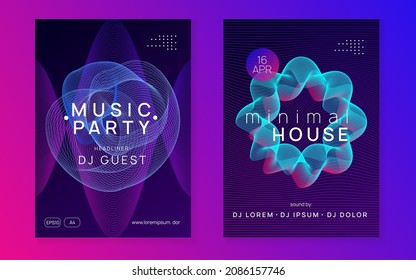 Abstract music. Creative concert brochure set. Dynamic fluid shape and line. Abstract music flyer. Techno dj party. Electro dance event. Electronic trance sound. Club poster.