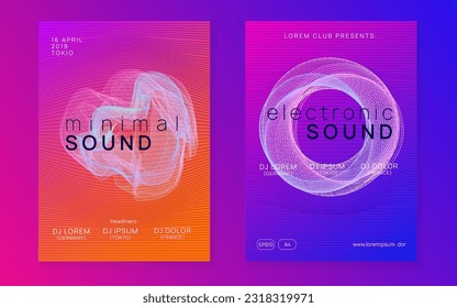 Abstract music. Creative concert invitation set. Dynamic fluid shape and line. Abstract music flyer. Techno dj party. Electro dance event. Electronic trance sound. Club poster.