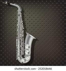 abstract music dark gray background with silver saxophone