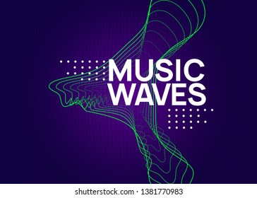 Abstract music. Dynamic fluid shape and line. Digital show brochure design. Abstract music flyer. Techno dj party. Electro dance event. Electronic trance sound. Club poster.