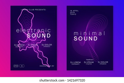 Abstract music. Dynamic fluid shape and line. Cool concert banner set. Abstract music flyer. Techno dj party. Electro dance event. Electronic trance sound. Club poster.