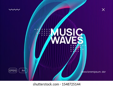 Abstract music. Dynamic fluid shape and line. Geometric show brochure design. Abstract music flyer. Techno dj party. Electro dance event. Electronic trance sound. Club poster.