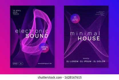 Abstract music. Dynamic fluid shape and line. Cool discotheque invitation set. Abstract music flyer. Techno dj party. Electro dance event. Electronic trance sound. Club poster.