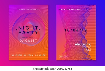 Abstract music. Dynamic fluid shape and line. Wavy discotheque brochure set. Abstract music flyer. Techno dj party. Electro dance event. Electronic trance sound. Club poster.