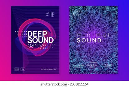 Abstract music. Dynamic fluid shape and line. Minimal concert cover set. Abstract music flyer. Techno dj party. Electro dance event. Electronic trance sound. Club poster.