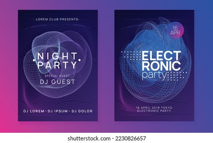 Abstract music. Dynamic fluid shape and line. Trendy concert brochure set. Abstract music flyer. Techno dj party. Electro dance event. Electronic trance sound. Club poster.