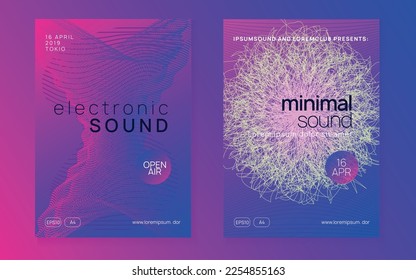 Abstract music. Dynamic fluid shape and line. Digital show banner set. Abstract music flyer. Techno dj party. Electro dance event. Electronic trance sound. Club poster.