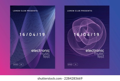 Abstract music. Dynamic fluid shape and line. Futuristic show banner set. Abstract music flyer. Techno dj party. Electro dance event. Electronic trance sound. Club poster.