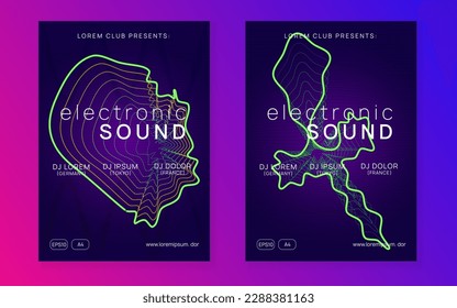 Abstract music. Dynamic fluid shape and line. Commercial concert banner set. Abstract music flyer. Techno dj party. Electro dance event. Electronic trance sound. Club poster.
