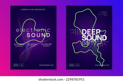 Abstract music. Dynamic fluid shape and line. Curvy discotheque invitation set. Abstract music flyer. Techno dj party. Electro dance event. Electronic trance sound. Club poster.