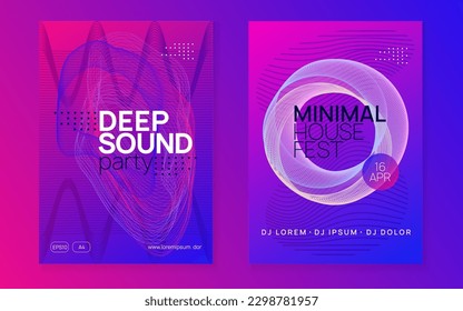 Abstract music. Dynamic fluid shape and line. Geometric show cover set. Abstract music flyer. Techno dj party. Electro dance event. Electronic trance sound. Club poster.