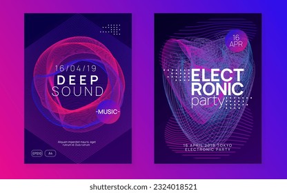 Abstract music. Dynamic fluid shape and line. Futuristic show invitation set. Abstract music flyer. Techno dj party. Electro dance event. Electronic trance sound. Club poster.