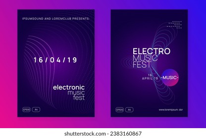 Abstract music. Dynamic fluid shape and line. Bright concert brochure set. Abstract music flyer. Techno dj party. Electro dance event. Electronic trance sound. Club poster.