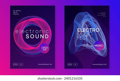 Abstract music. Dynamic fluid shape and line. Futuristic show cover set. Abstract music flyer. Techno dj party. Electro dance event. Electronic trance sound. Club poster.