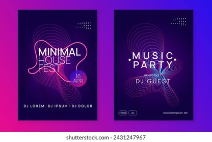 Abstract music. Dynamic fluid shape and line. Minimal concert cover set. Abstract music flyer. Techno dj party. Electro dance event. Electronic trance sound. Club poster.