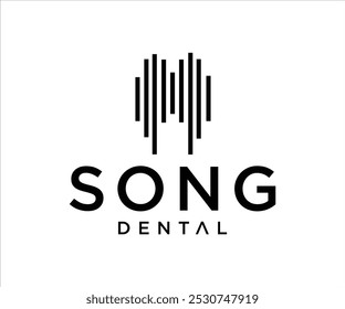 Abstract Music Equalizer and teeth modern logo design for a dental service, featuring stylized lines and text.