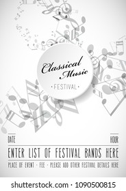 Abstract music festival advertising poster template with tunes.
