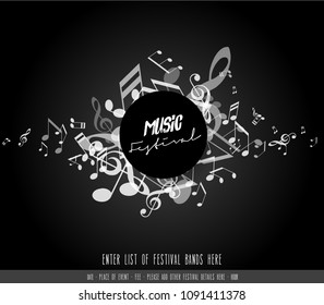 Abstract music festival advertising poster template with tunes.