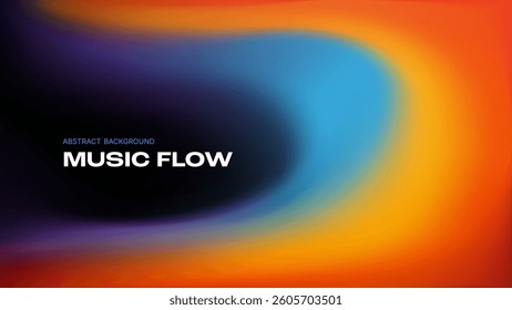 Abstract music flow, smooth color gradients blending in dynamic motion. Vibrant energy, sound wave visualization, and digital harmony concept. Music, tech, and creative designs. Vector illustration.