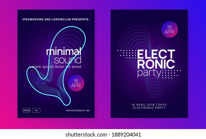 Abstract music. Geometric discotheque brochure set. Dynamic fluid shape and line. Abstract music flyer. Techno dj party. Electro dance event. Electronic trance sound. Club poster.