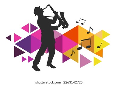 Abstract music graphic with saxophone player.