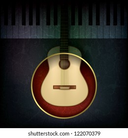 abstract music grunge background with guitar and piano