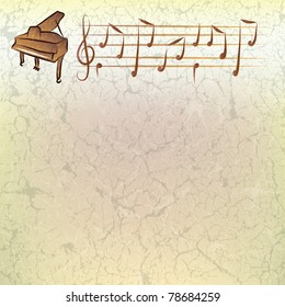 abstract music grunge background with piano and notes