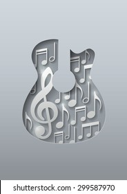 Abstract Music Guitar with Notes Background Template, Vector Illustration for Graphic Design.