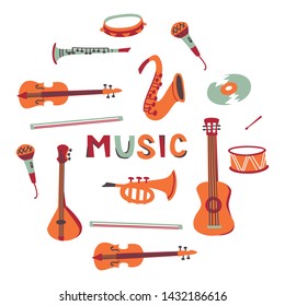 Abstract Music Hand Drawn Vector Symbols. Set of Music Symbols on White Background.