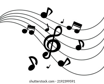 Abstract music illustration with notes and swirls, vector