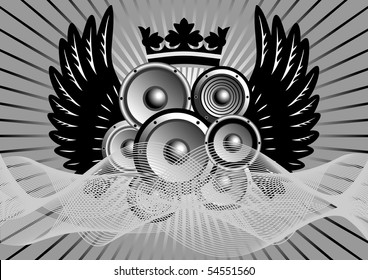 Abstract music illustration with wings. Vector