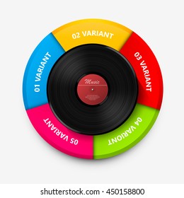 Abstract music info. Vinyl disk record numbers, Vector illustration