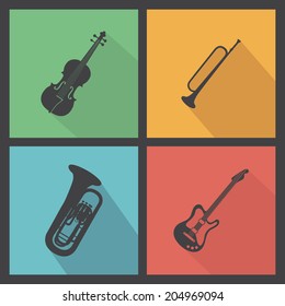 abstract music instrument silhouettes on a special background