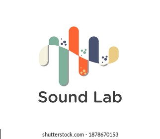 Abstract music logo design vector. Clean and modern concept of equalizer with lab symbol