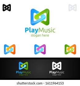 Abstract Music Logo with Note and Play Concept