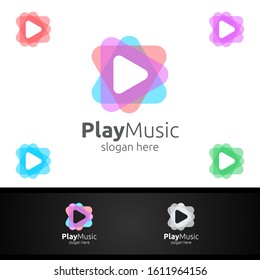 Abstract Music Logo with Note and Play Concept