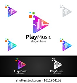 Abstract Music Logo with Note and Play Concept