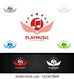 Abstract Music Logo with Note and Play Concept