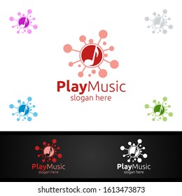 Abstract Music Logo with Note and Play Concept