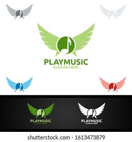 Abstract Music Logo with Note and Play Concept