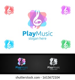 Abstract Music Logo with Note and Play Concept