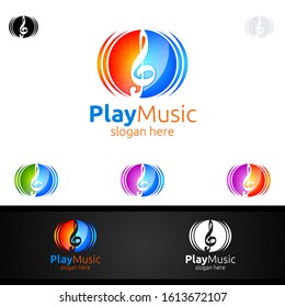 Abstract Music Logo with Note and Play Concept