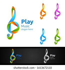 Abstract Music Logo with Note and Play Concept