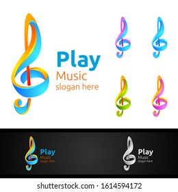 Abstract Music Logo with Note and Play Concept